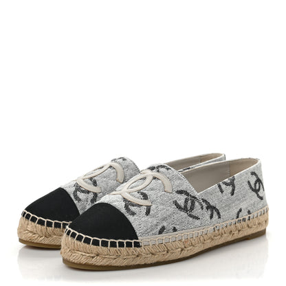 Chanel Cotton Jacquard Grosgrain CC Print Espadrilles 39 Grey Black 3 of 9
