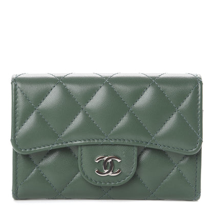 Chanel Lambskin Quilted Flap Card Holder Wallet Green 1 of 7