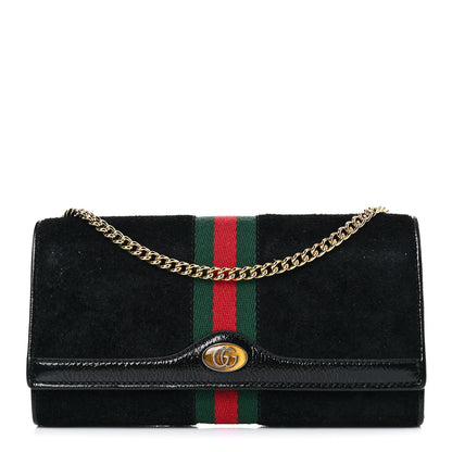 Gucci Suede Patent Web Ophidia Wallet On Chain Black 1 of 12