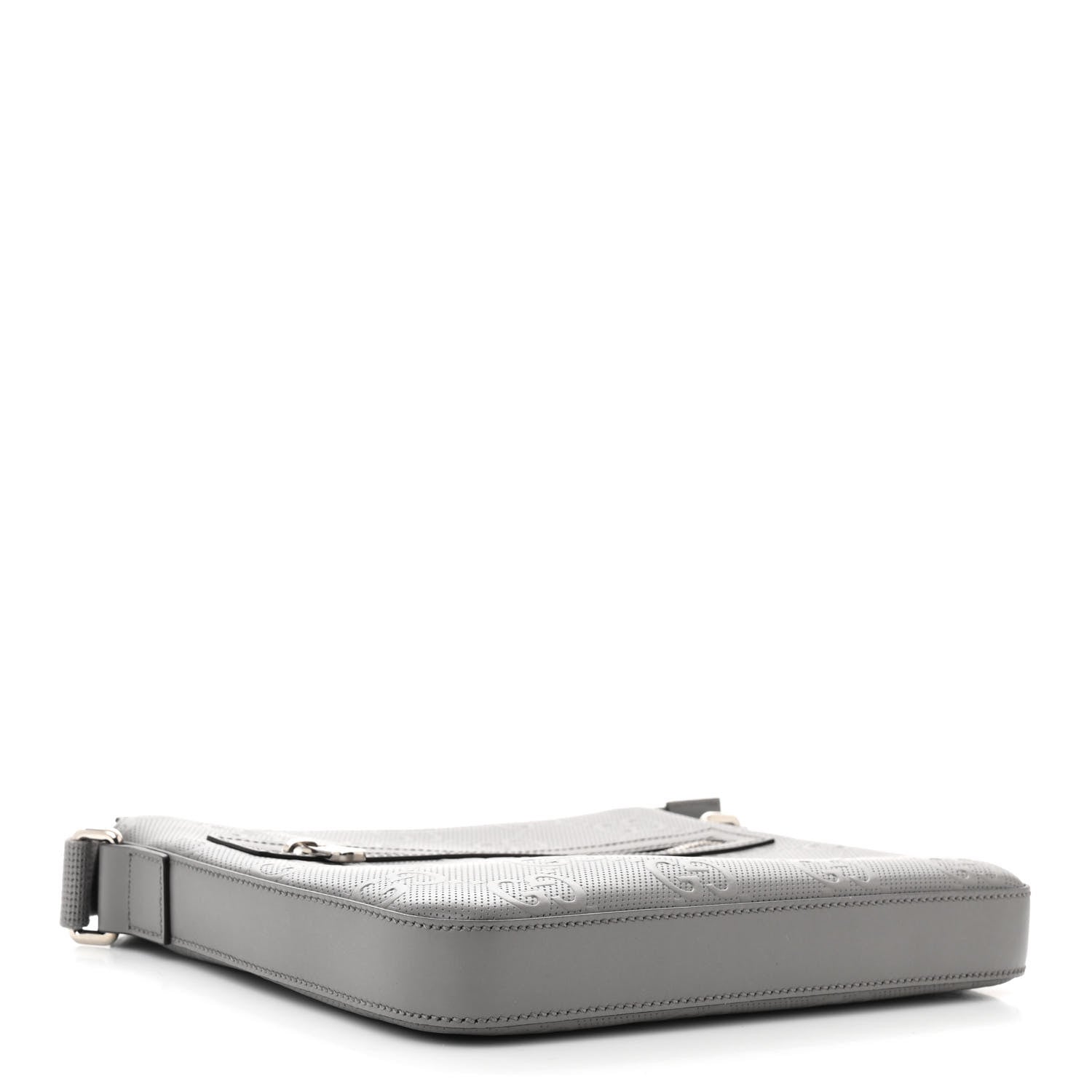Gucci Calfskin GG Tennis Embossed Small Flat Messenger Bag Grey 4 of 9