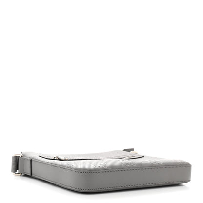 Gucci Calfskin GG Tennis Embossed Small Flat Messenger Bag Grey 4 of 9