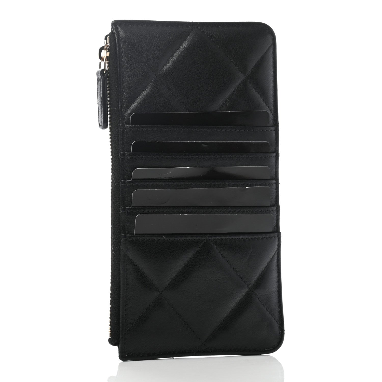 Chanel Shiny Goatskin Quilted Chanel 19 Flat Wallet Pouch Black 3 of 7