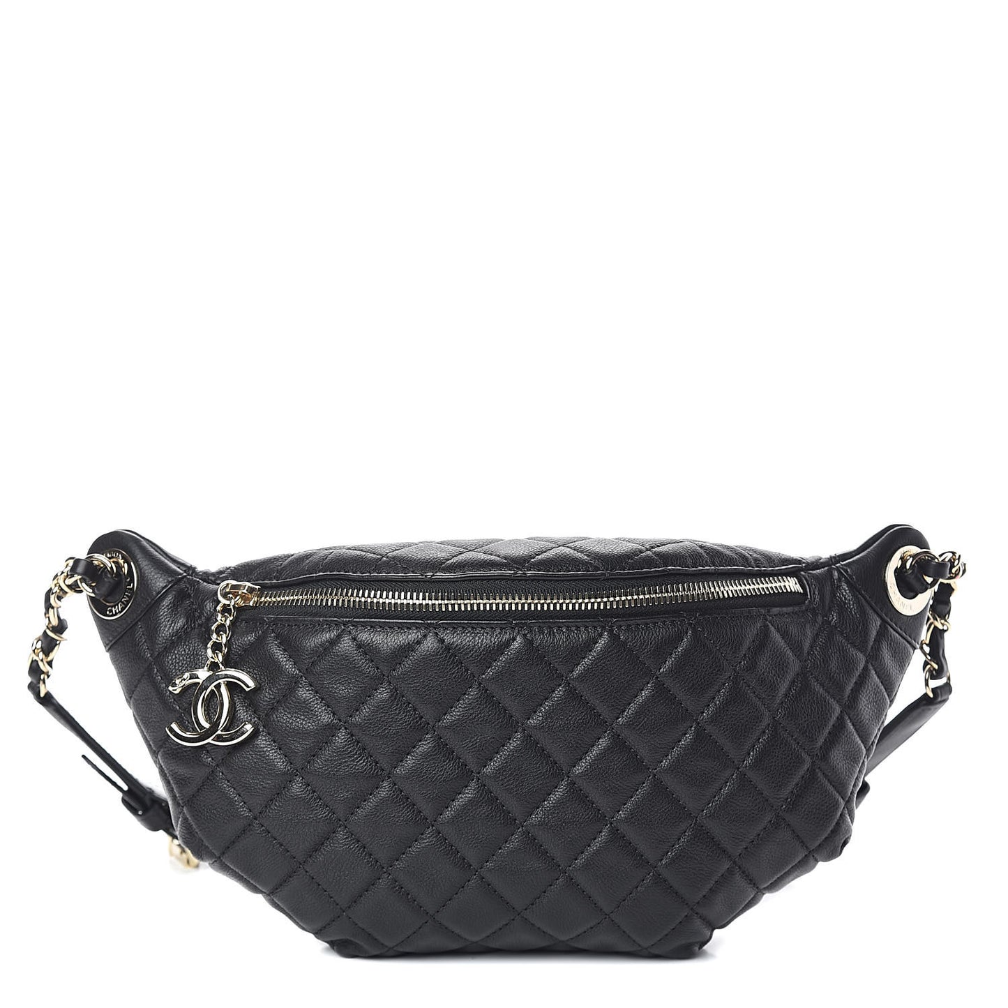 Calfskin Quilted Banane Waist Bag Fanny Pack Black