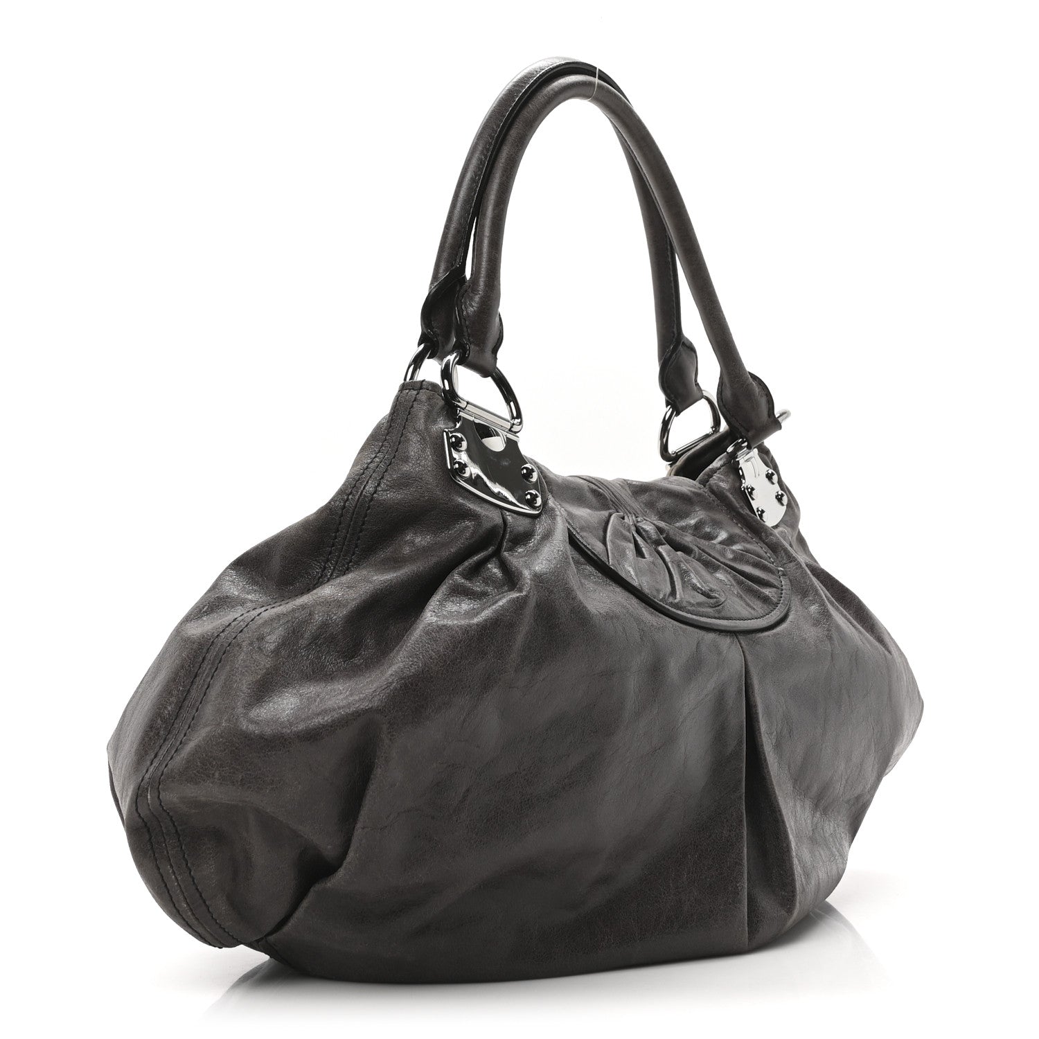 Miu Miu Vitello Pleated Hobo Grey 3 of 9