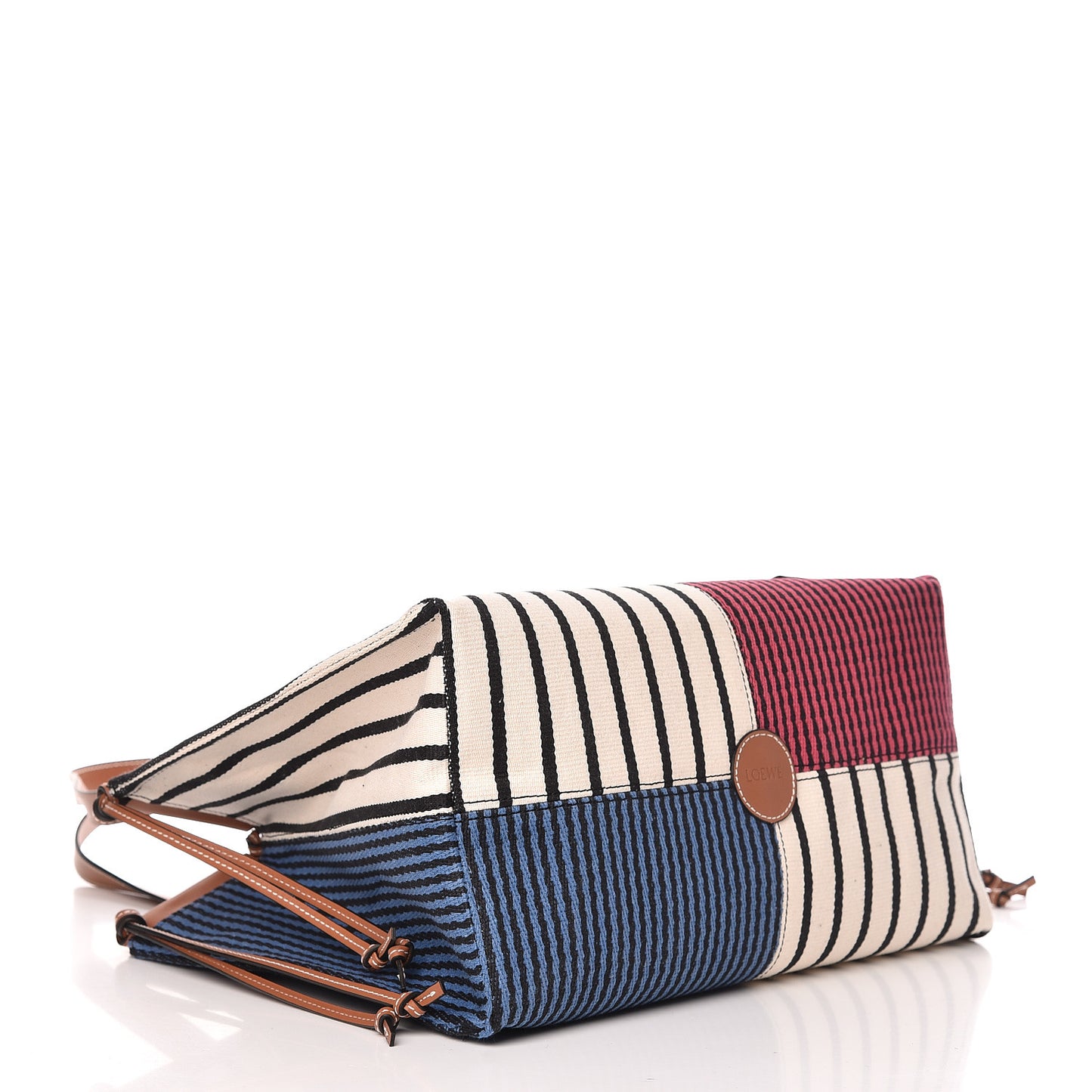 Canvas Calfskin Print Paulas Ibiza Stripes Cushion Tote Red White