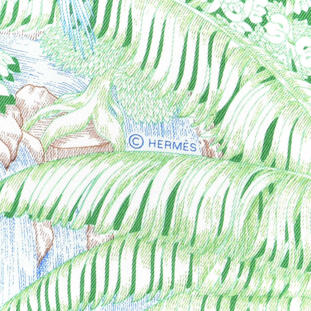 Hermes Silk Twill Faubourg Tropical Scarf 90 Bleu Vert Jaune 4 of 5