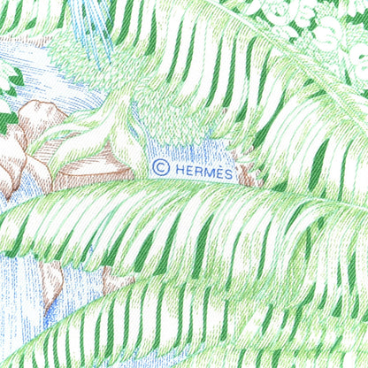 Hermes Silk Twill Faubourg Tropical Scarf 90 Bleu Vert Jaune 4 of 5