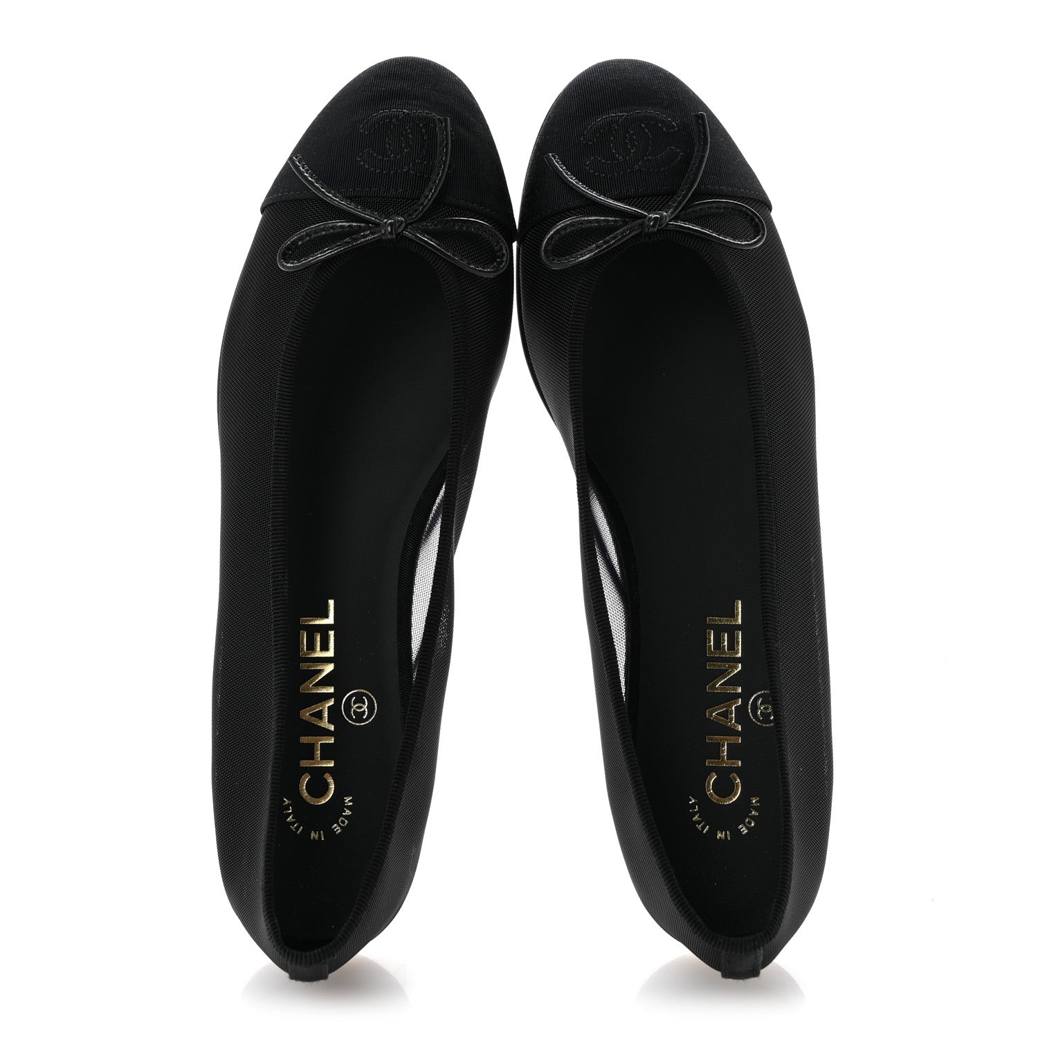 Chanel Mesh Grosgrain CC Cap Toe Ballerina Flats 38.5 Black 2 of 10