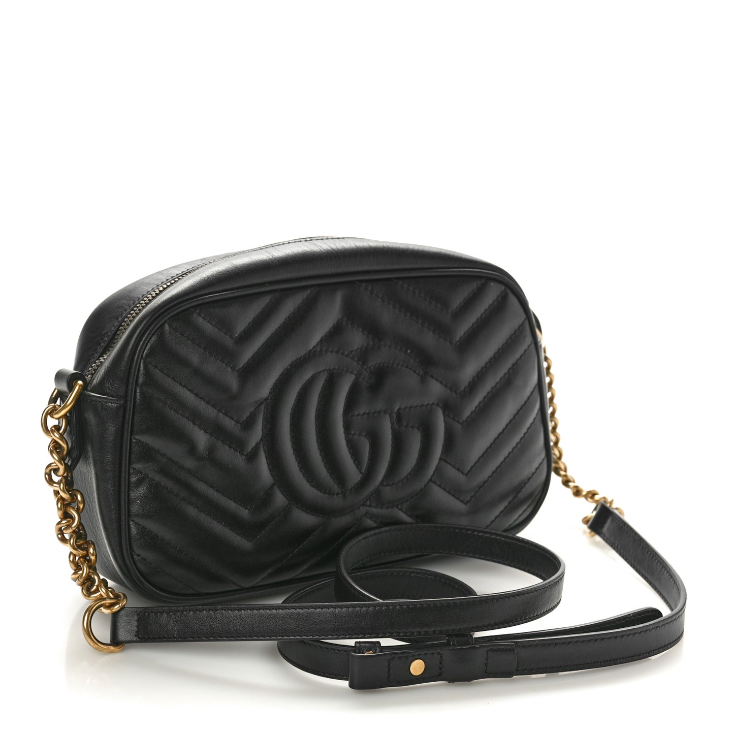 Calfskin Matelasse Small GG Marmont Chain Shoulder Bag Black