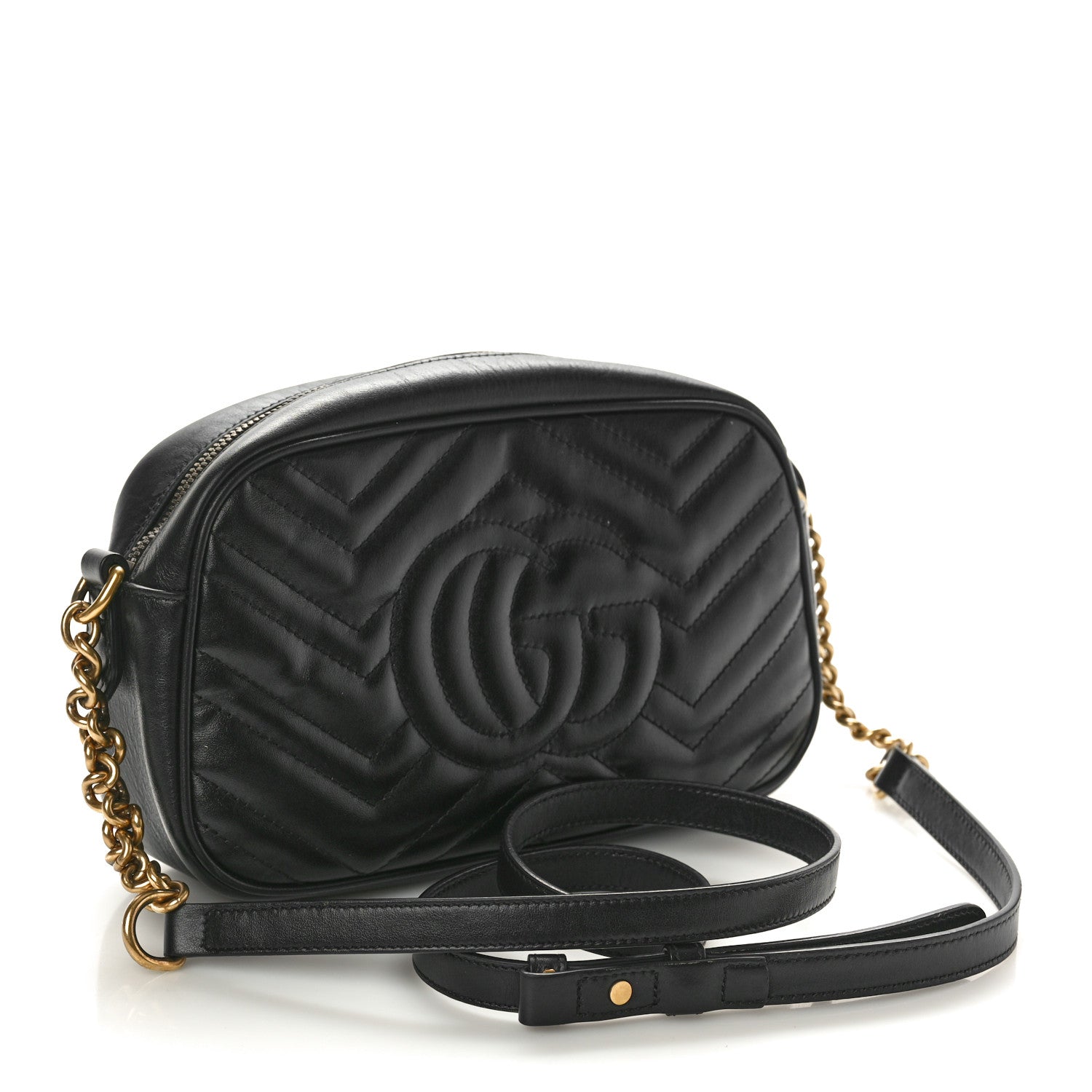 Gucci Calfskin Matelasse Small GG Marmont Chain Shoulder Bag Black 2 of 10