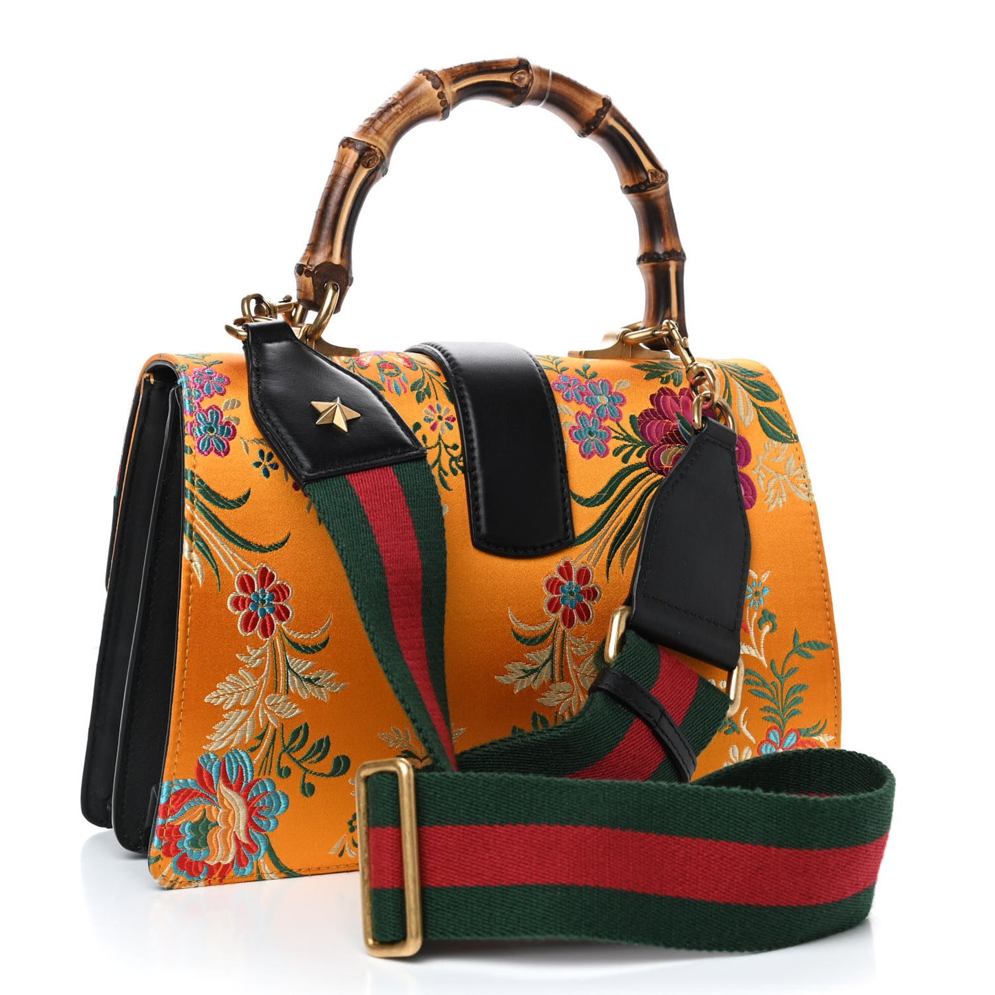 Satin Calfskin Bamboo Web Tokyo Print Medium Dionysus Top Handle Bag Giallo Multicolor Blue Agata Hibiscus Red
