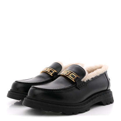 Christian Dior Brushed Calfskin Shearling Dior Code Lug Sole 15mm Loafers 41 Black Natural 4 of 10