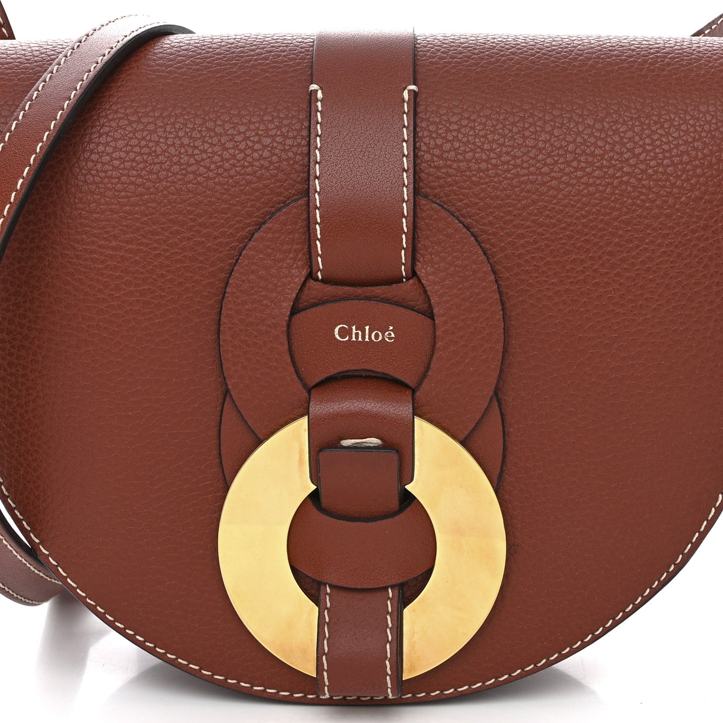 Grained Calfskin Small Darryl Saddle Crossbody Bag Sepia Brown