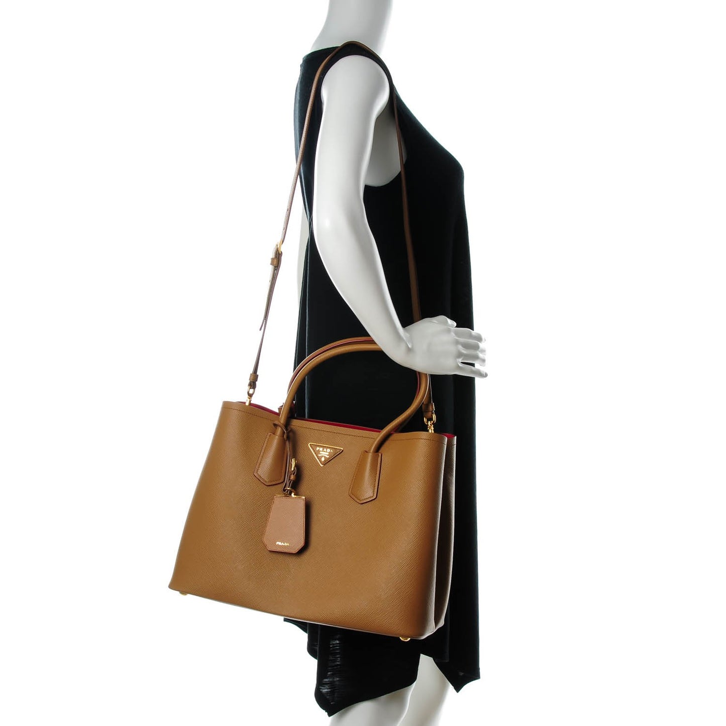Saffiano Cuir Large Double Bag Caramel