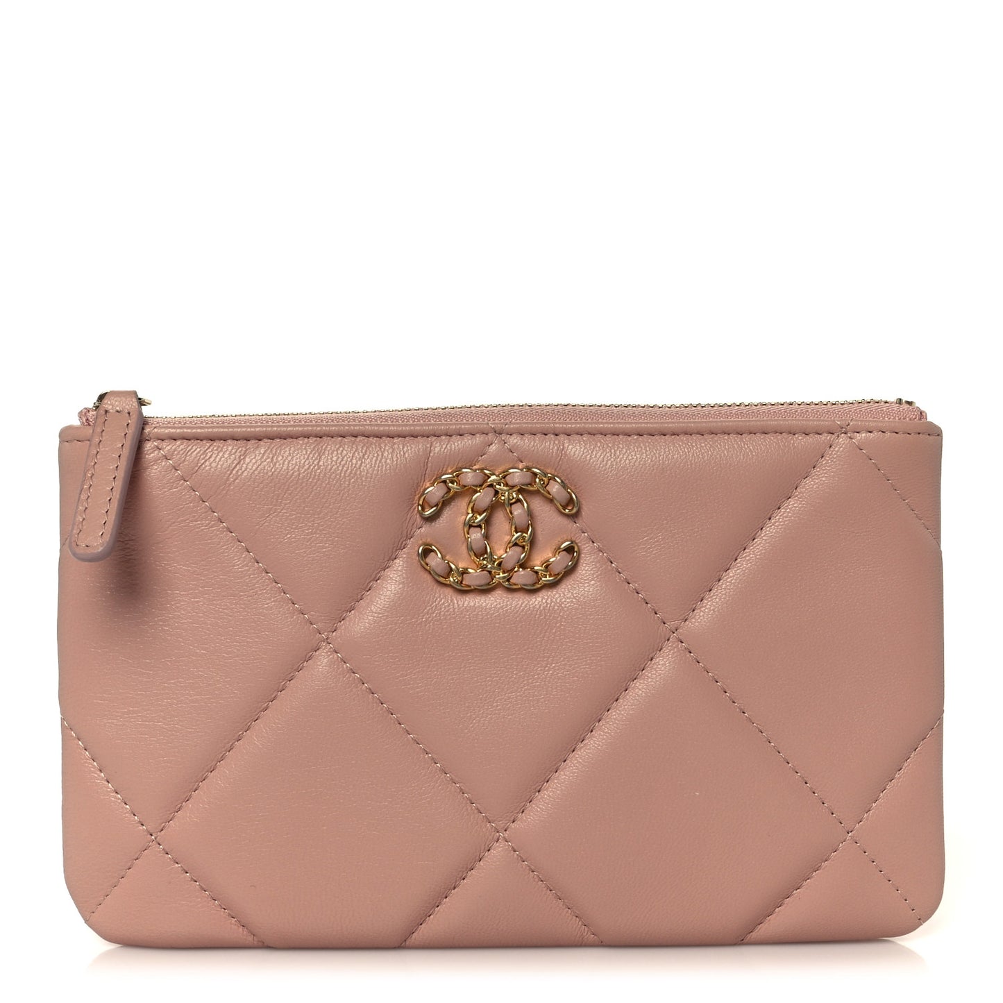 Shiny Goatskin Quilted Small Chanel 19 Pouch Pink