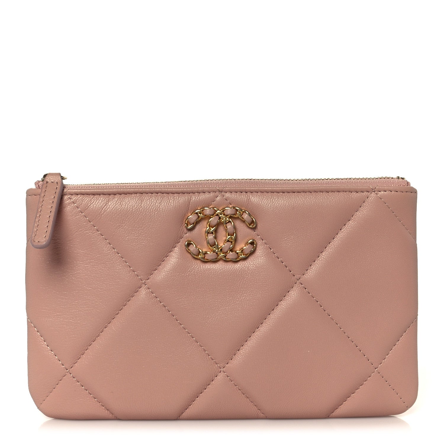 Chanel Shiny Goatskin Quilted Small Chanel 19 Pouch Pink 1 of 8