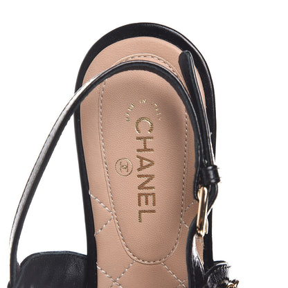 Chanel Lambskin CC Chain Sandals 36 Black 7 of 8
