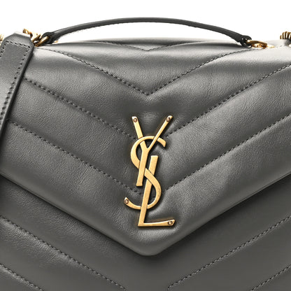 Saint Laurent Calfskin Y Quilted Monogram Small Loulou Chain Satchel Storm 8 of 10