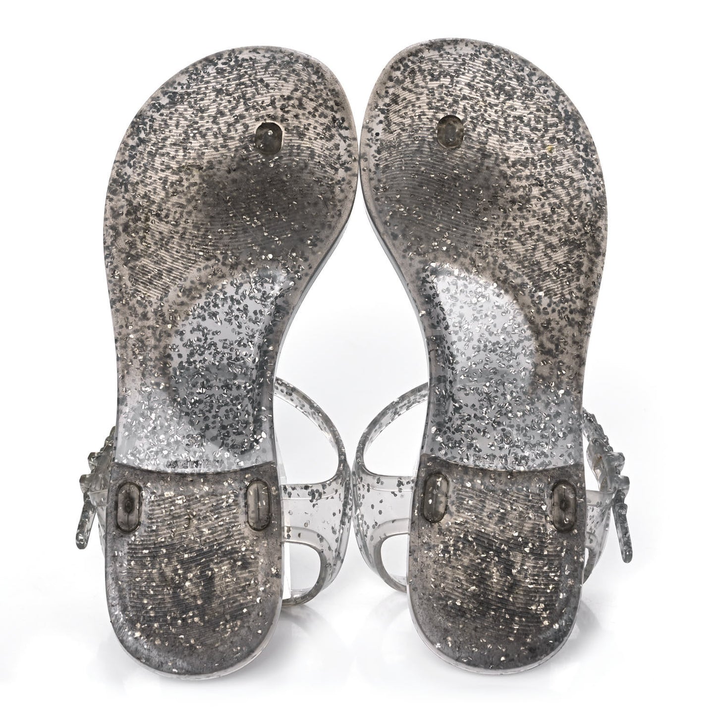 Jelly Camellia Glitter Thong Sandals 38 Grey