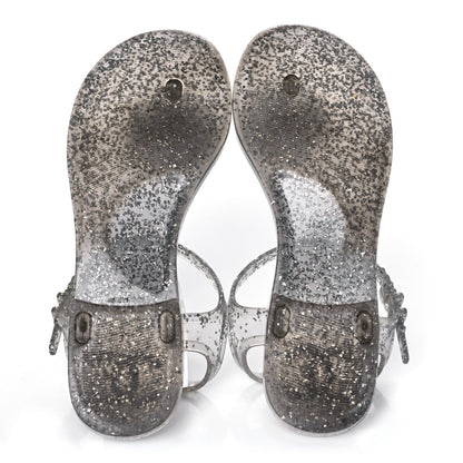 Chanel Jelly Camellia Glitter Thong Sandals 38 Grey 5 of 8