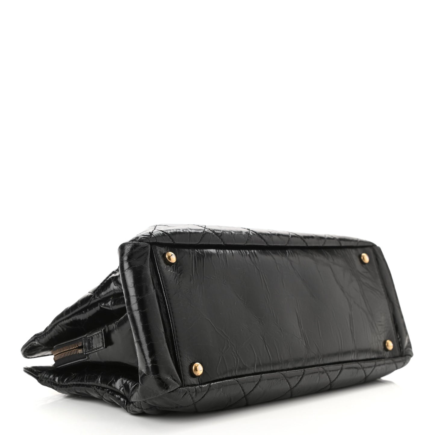 Glazed Crackled Calfskin Small Reissue Tote Black