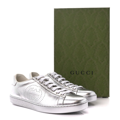 Gucci Metallic Nappa Interlocking G Perforated Womens Ace Sneakers 38 Silver 10 of 10