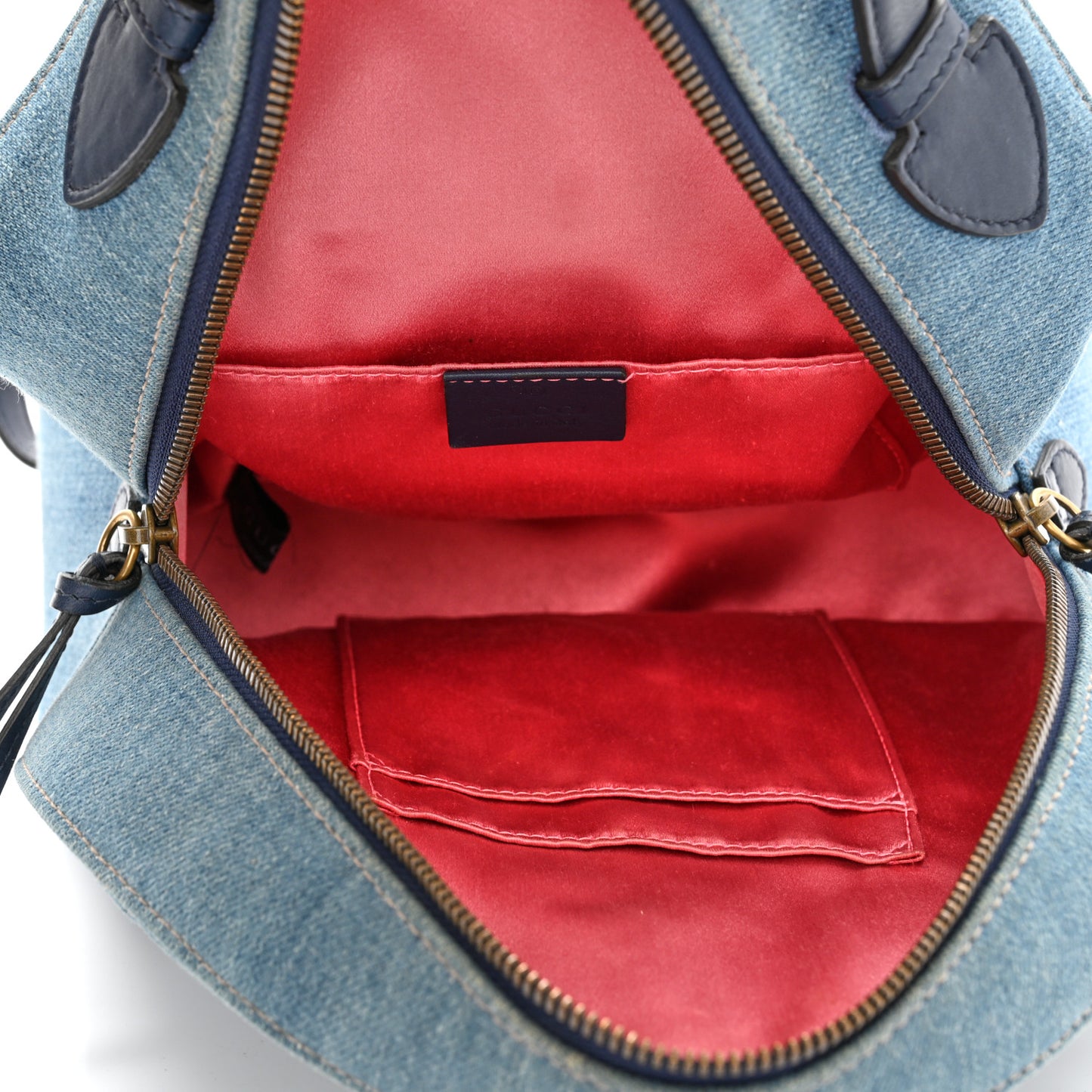 Kura Denim Matelasse Cubic Pearl Studded GG Marmont Dome Backpack Blue