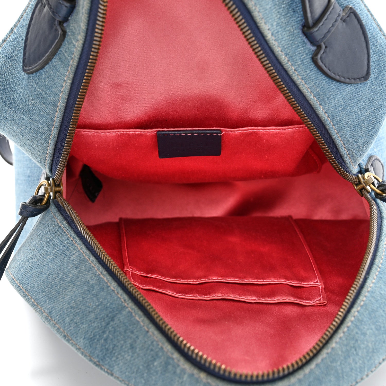Gucci Kura Denim Matelasse Cubic Pearl Studded GG Marmont Dome Backpack Blue 5 of 10