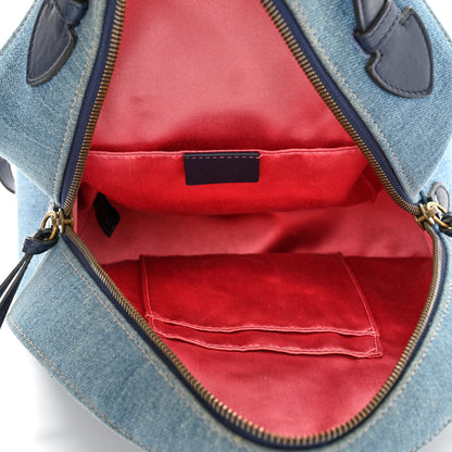 Gucci Kura Denim Matelasse Cubic Pearl Studded GG Marmont Dome Backpack Blue 5 of 10