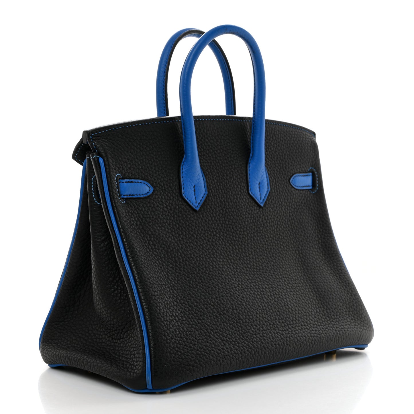 Taurillon Clemence Horseshoe Birkin 25 Black Bleu Hydra