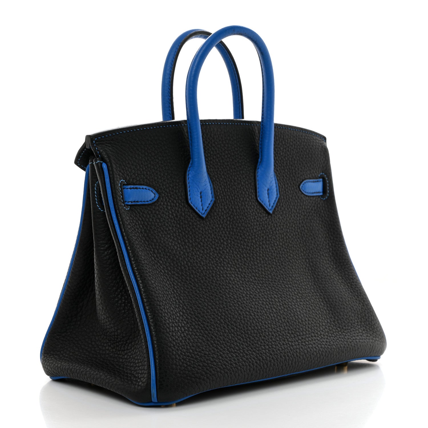 Hermes Taurillon Clemence Horseshoe Birkin 25 Black Bleu Hydra 2 of 14