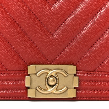 Chanel Caviar Chevron Quilted Medium Boy Flap Red 8 of 10