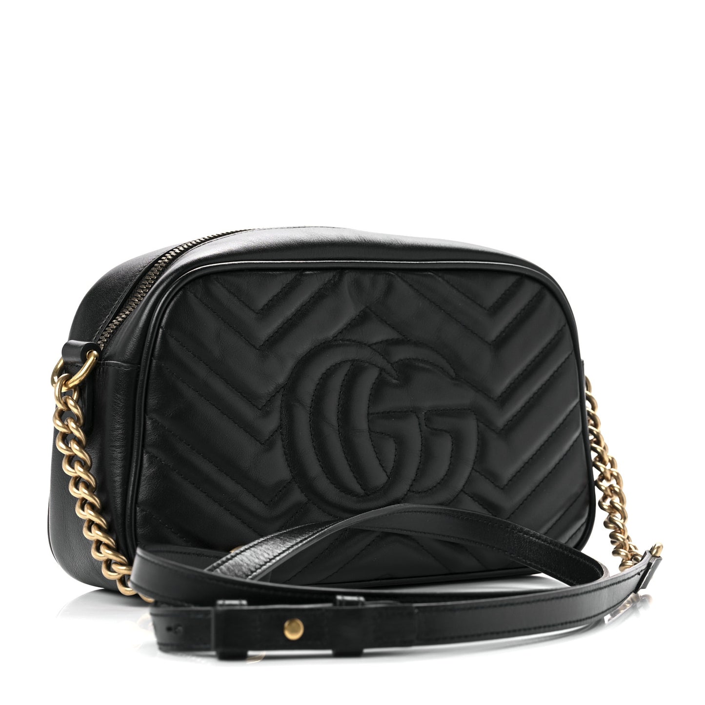 Calfskin Matelasse Small GG Marmont Chain Shoulder Bag Black