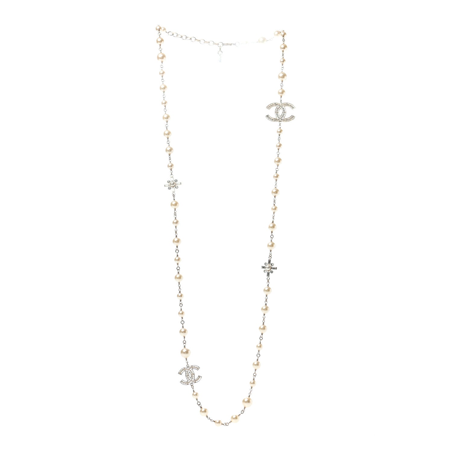 Chanel Crystal Pearl CC Long Necklace Gold 3 of 6