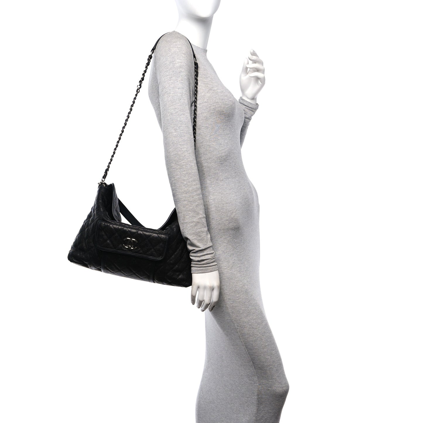 Caviar Quilted French Riviera Hobo Black