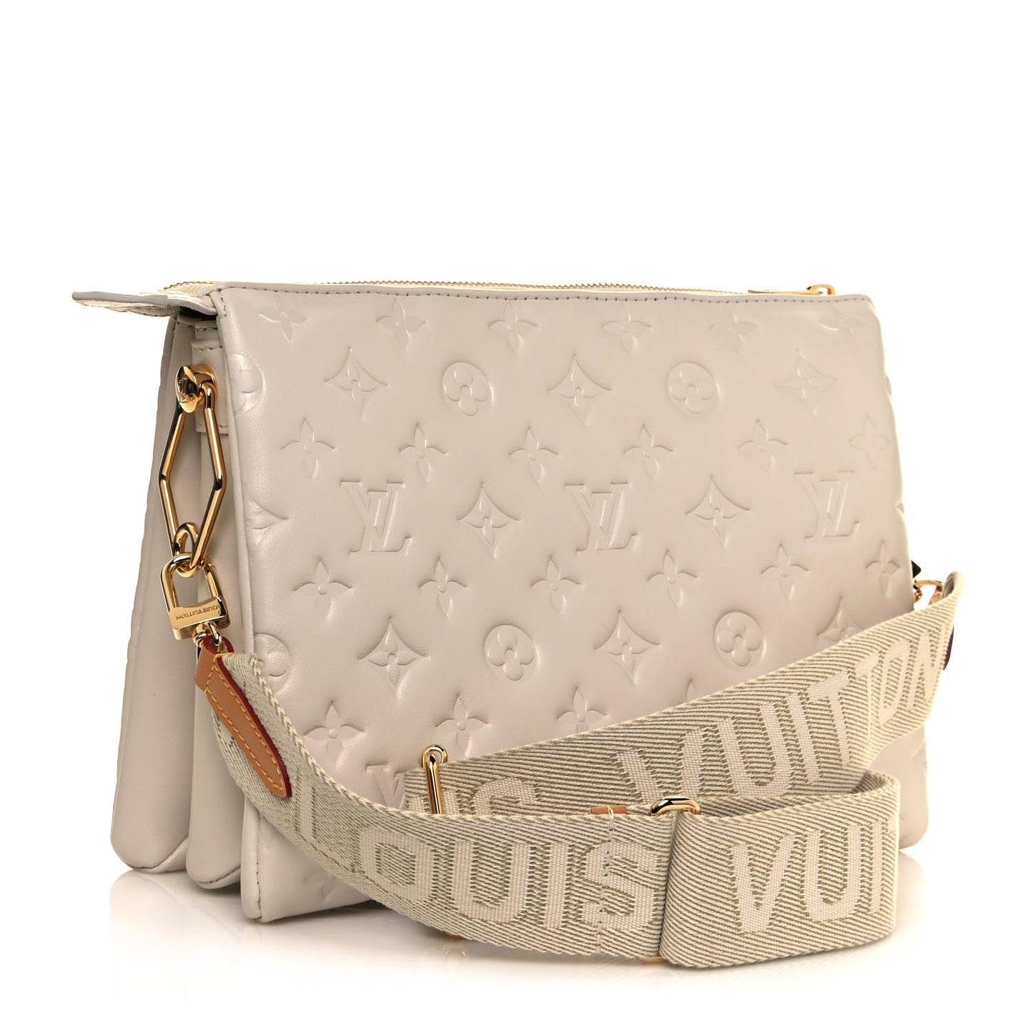 Lambskin Embossed Monogram Coussin PM Cream