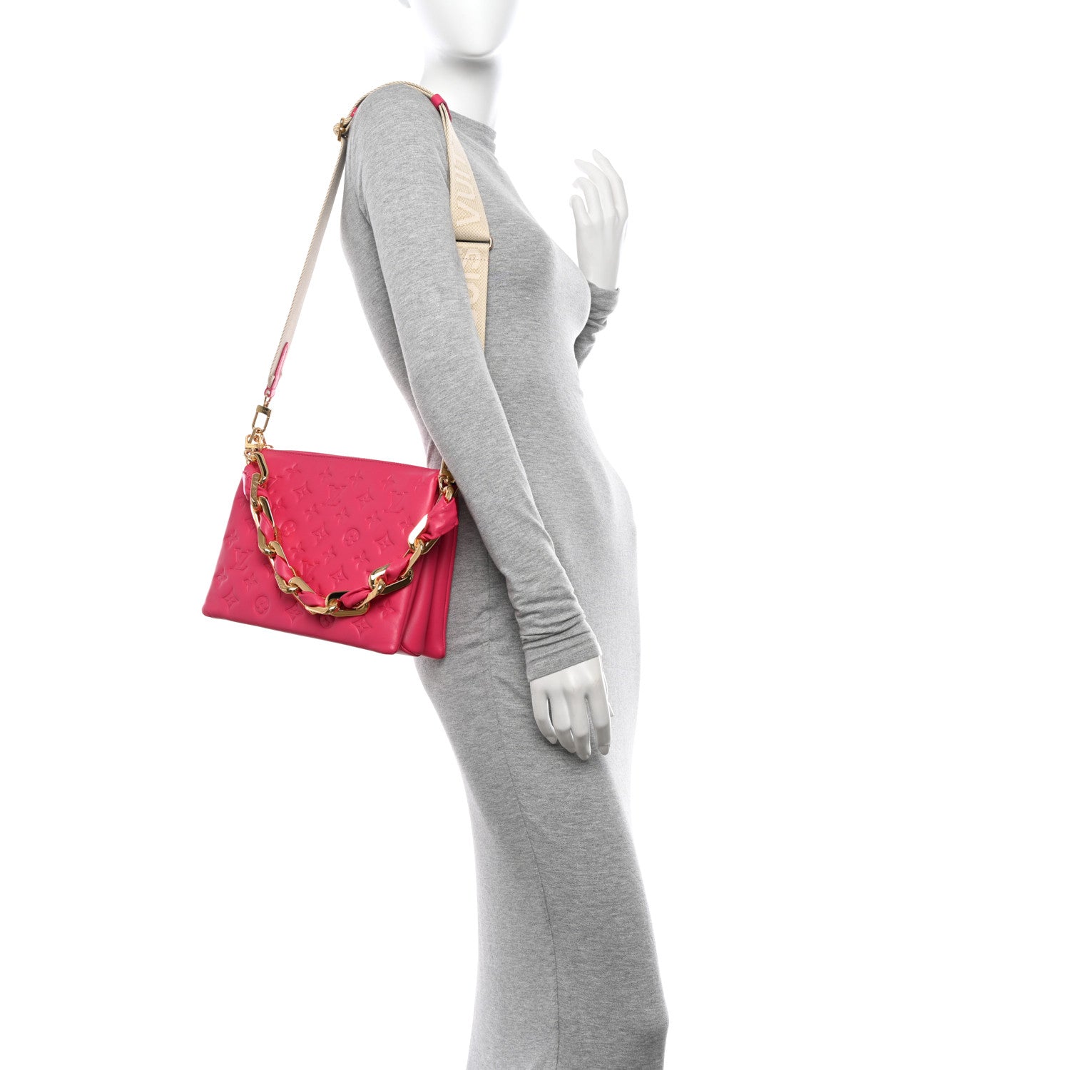 Louis Vuitton Lambskin Embossed Monogram Coussin PM Rose Bougainvillier Pink 2 of 11