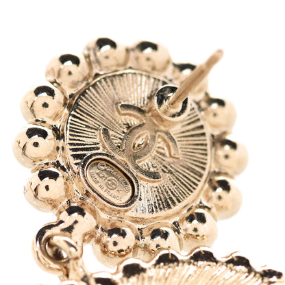 Chanel Crystal Pearl CC Drop Earrings Gold Black 4 of 5