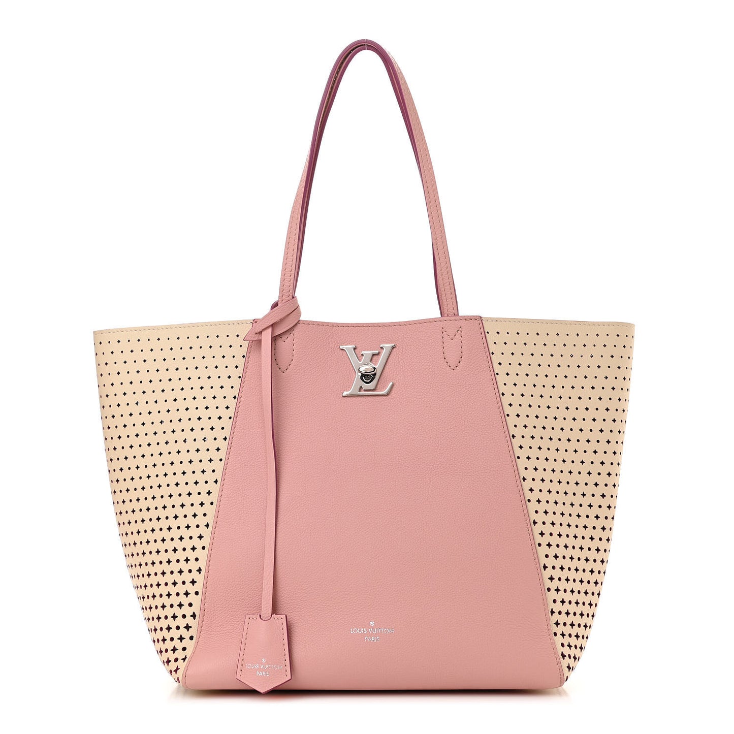 Calfskin Perforated Lockme Cabas Rose Poudre Creme