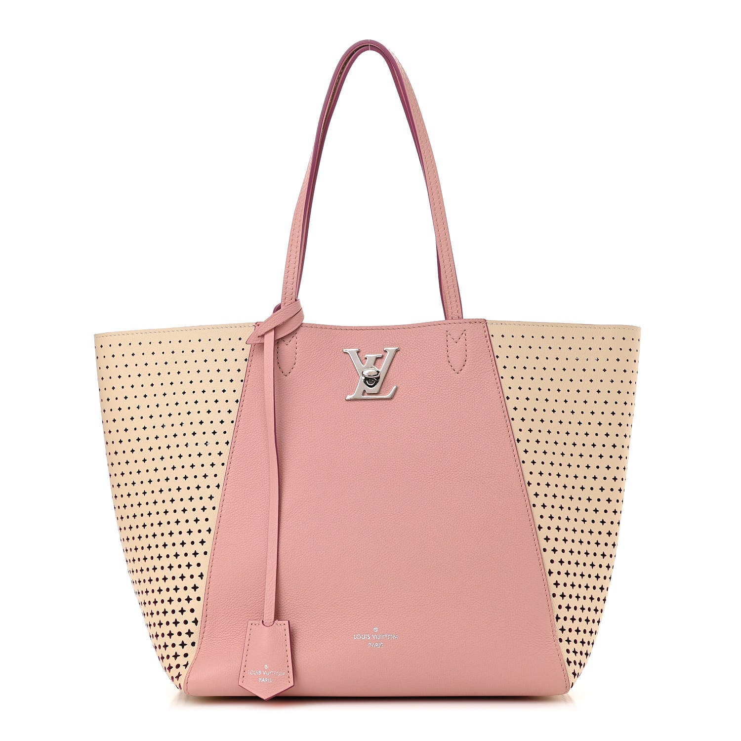 Louis Vuitton Calfskin Perforated Lockme Cabas Rose Poudre Creme 1 of 10