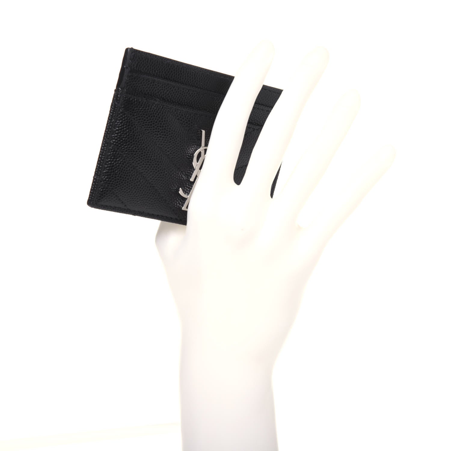 Saint Laurent Grain De Poudre Matelasse Chevron Monogram Credit Card Case Black 2 of 11