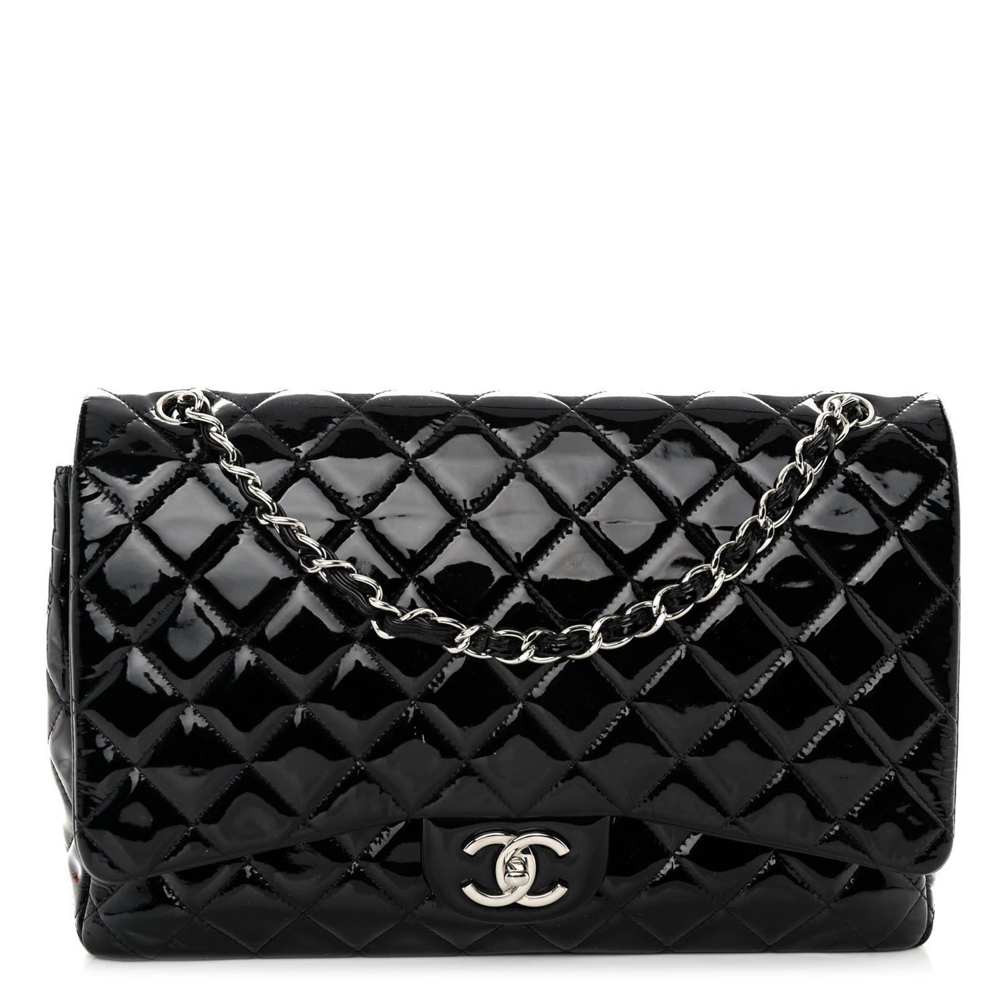 Patent Quilted Maxi Double Flap Black