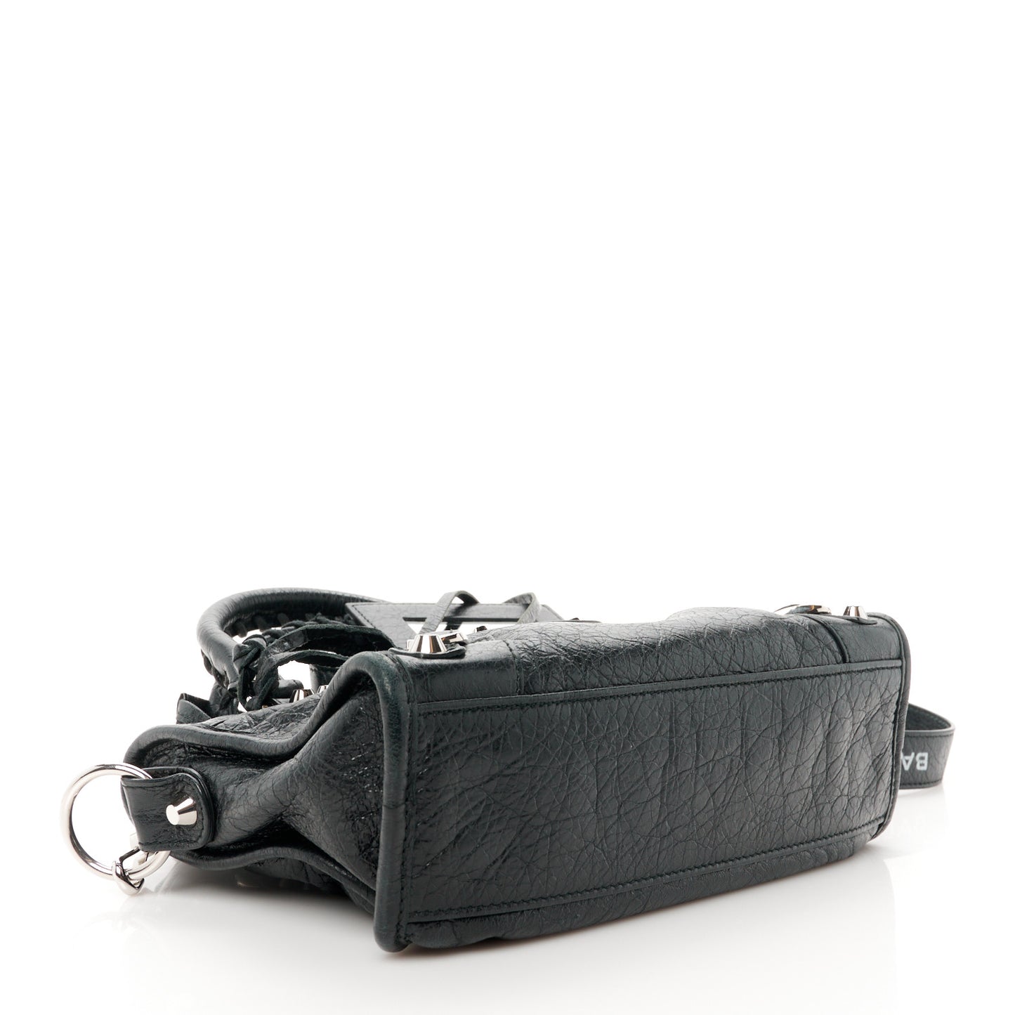 Agneau Classic Silver Hardware Mini City Logo Strap Black White