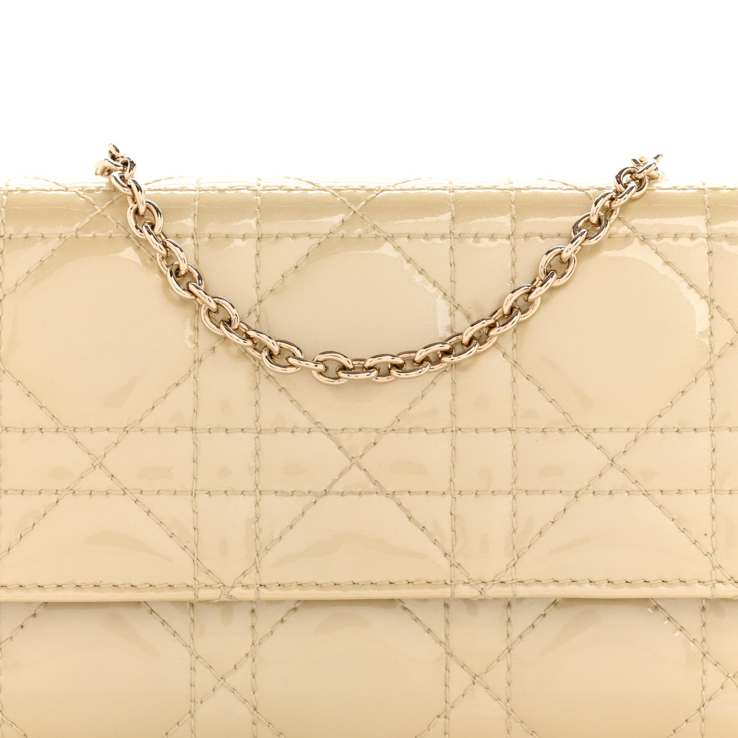 Patent Cannage Lady Dior Rendezvous Wallet On Chain Beige