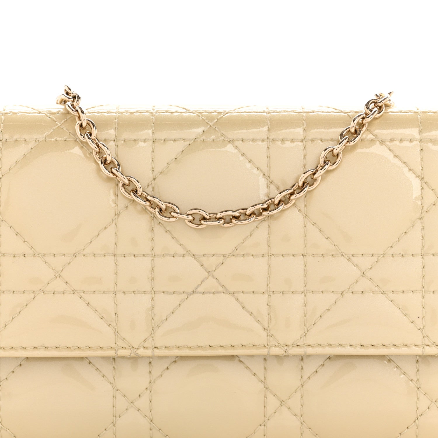 Christian Dior Patent Cannage Lady Dior Rendezvous Wallet On Chain Beige 8 of 14