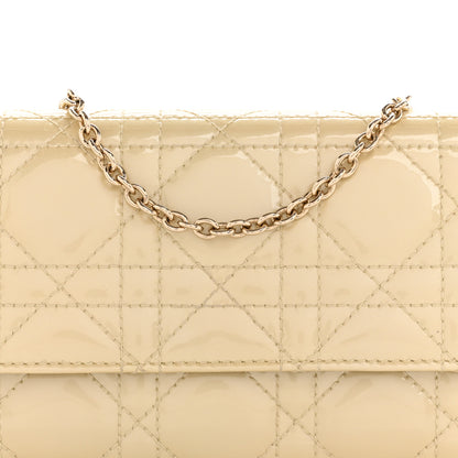 Christian Dior Patent Cannage Lady Dior Rendezvous Wallet On Chain Beige 8 of 14