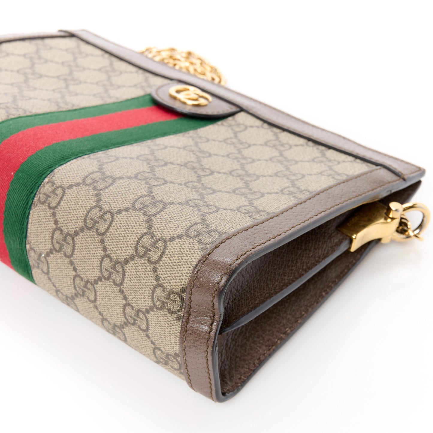GG Supreme Monogram Web Small Ophidia Chain Shoulder Bag Brown