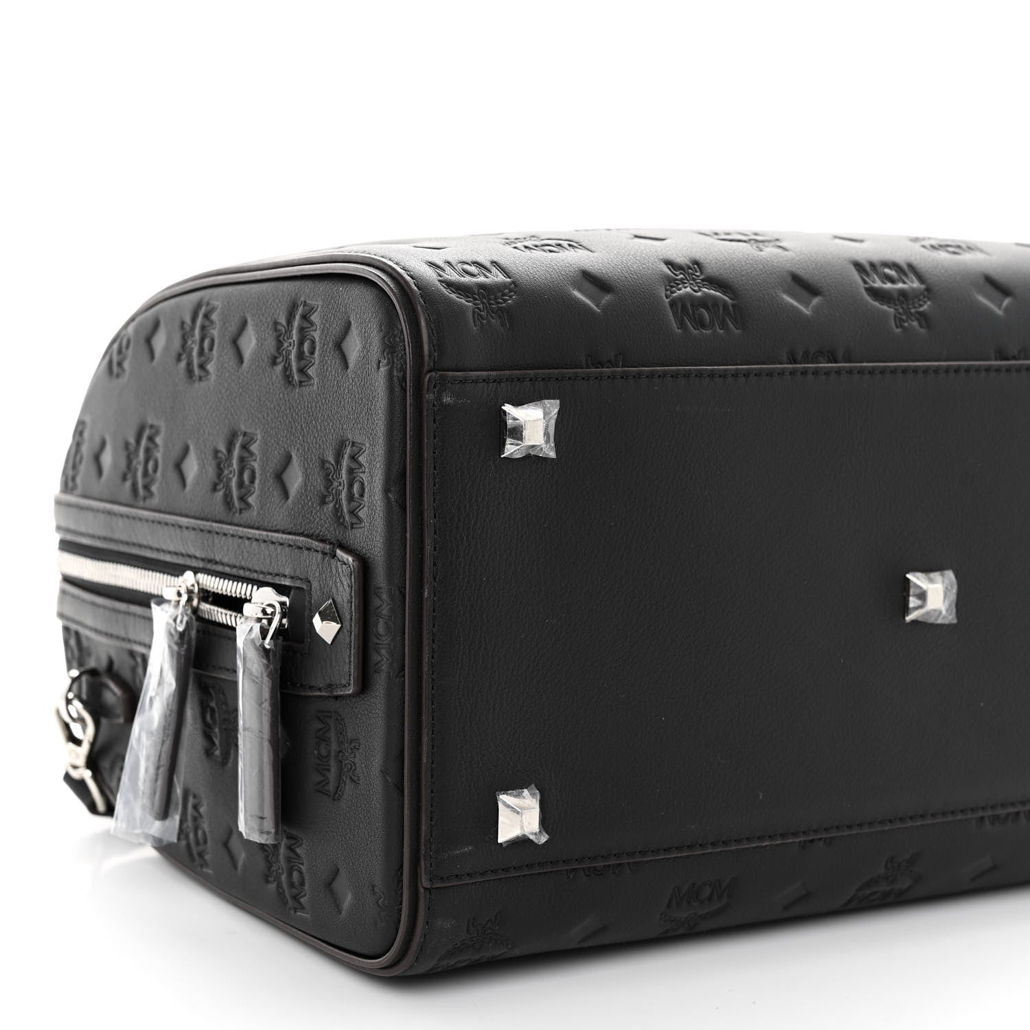 MCM Calfskin Ottomar Monogram Medium Essential Boston Bag Black 8 of 9