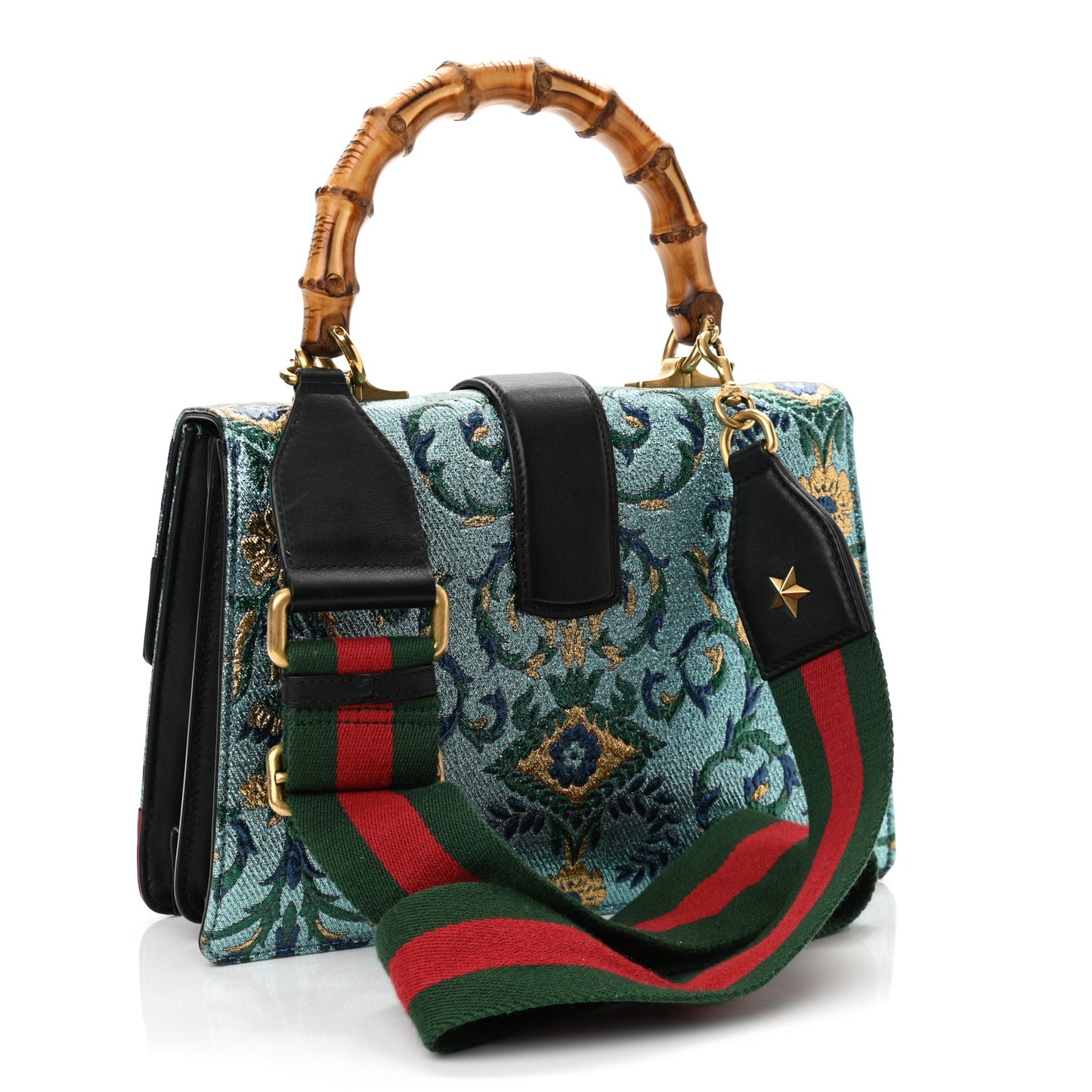 Iridescent Brocade Bamboo Web Tokyo Print Medium Dionysus Top Handle Bag Multicolor Blue Agata Hibiscus Red