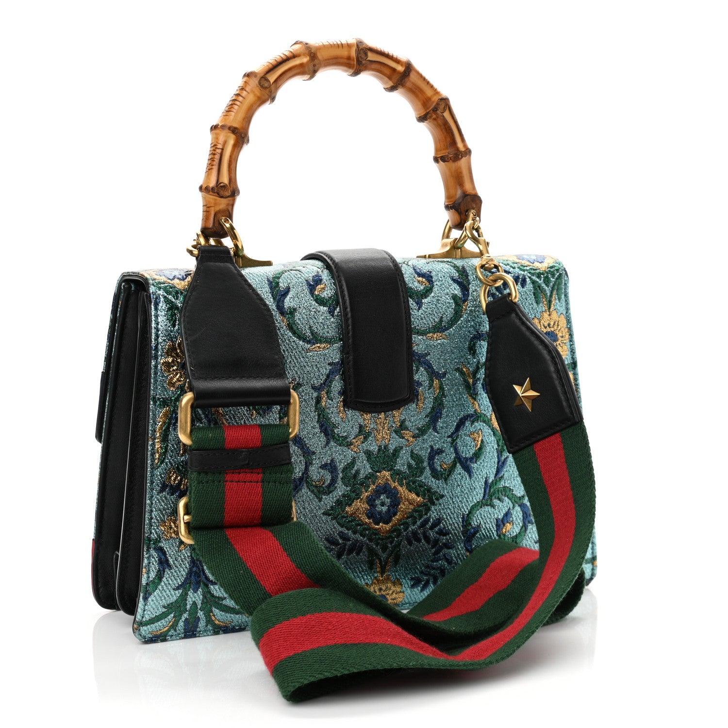 Gucci Iridescent Brocade Bamboo Web Tokyo Print Medium Dionysus Top Handle Bag Multicolor Blue Agata Hibiscus Red 2 of 10